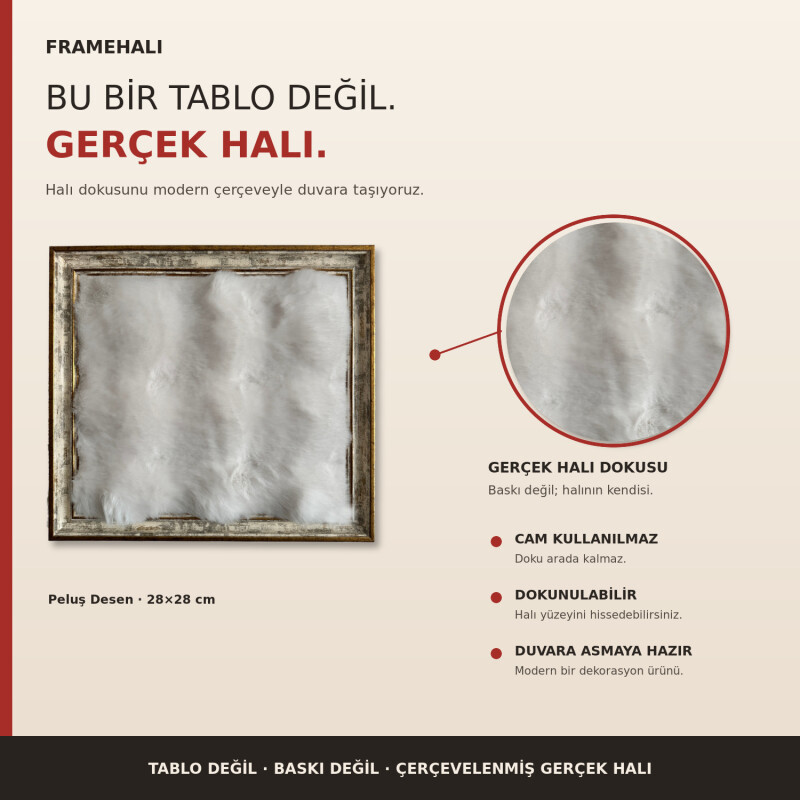 FrameHalı Peluş Desen Halı Çerçeve – 28x28 cm